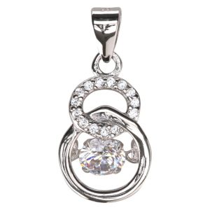 Two Interlinked Circles Pendant w/Dancing CZ