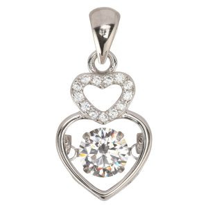 Stacked-Heart CZ Pendant w/Dancing CZ