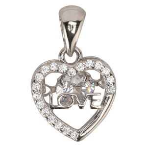 Heart "Love" CZ Pendant w/Dancing CZ