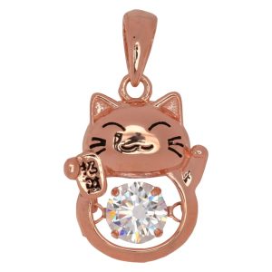 Lucky Cat Pendant w/Dancing CZ