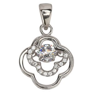 Double Clover CZ Pendant w/Dancing CZ (Silver)