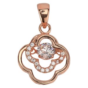 Double Clover CZ Pendant w/Dancing CZ (Rose Gold)