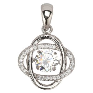 Celestial-inspired CZ Pendant w/Dancing CZ (Silver)