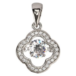 Clover CZ Pendant w/Dancing CZ (Silver)