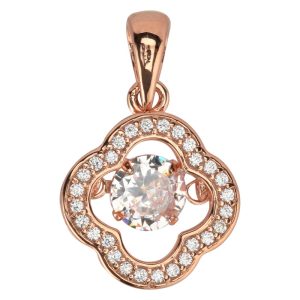 Clover CZ Pendant w/Dancing CZ (Rose Gold)