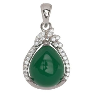 Faux Jade Teardrop CZ Pendant