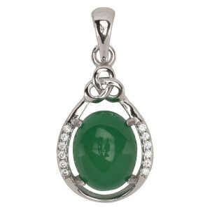 Faux Jade Teardrop CZ Pendant