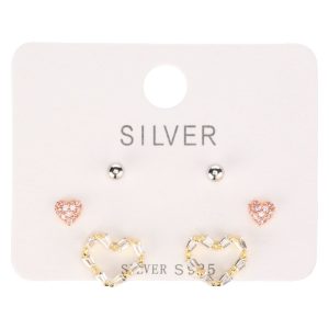 Triple Earrings Set - Heart/Heart/Ball
(Tri-color)