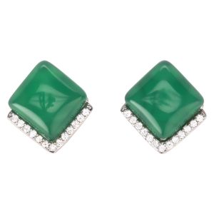 Faux Jade Square CZ Earrings