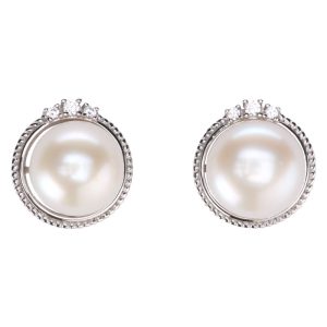 Natural Pearl Circle CZ Earrings (Silver)