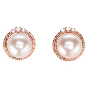 Natural Pearl Circle CZ Earrings (Rose Gold)