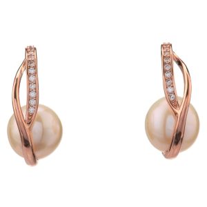 Natural Pearl Curved CZ Earrings