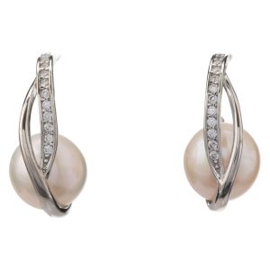 Natural Pearl Curved CZ Earrings