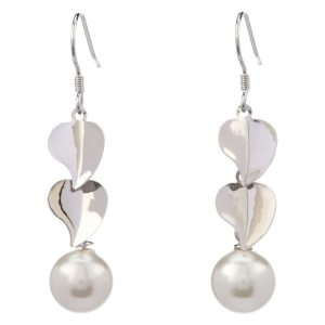 White Faux Pearl w/Leaves Earrings