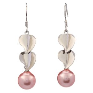 Pink Faux Pearl w/Leaves Earrings
