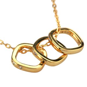 Three Squares CZ Pendant w/Chain (Yellow Gold)