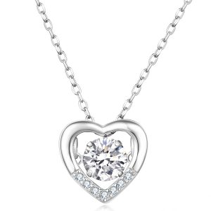 Heart with Mini CZs Below and Dancing CZ Pendant w/Chain