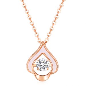 Pearl Shell Teardrop-Shaped with Dancing CZ Pendant and Chain (Rose Gold)