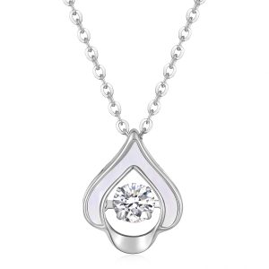 Pearl Shell Teardrop-Shaped with Dancing CZ Pendant and Chain (Silver)