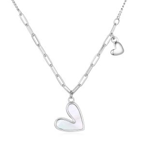 Pearl Shell Silver Heart Pendant with Chain