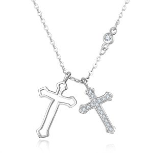 Double Cross CZ Pendant with Chain