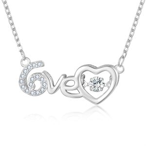 LOVE Heart with Dancing CZ Pendant with Chain (Silver)