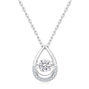 Tear-Drop with Mini CZs Below and Dancing CZ Pendant w/Chain