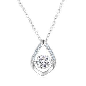 Tear-Drop with Mini CZs Above and Dancing CZ Pendant w/Chain