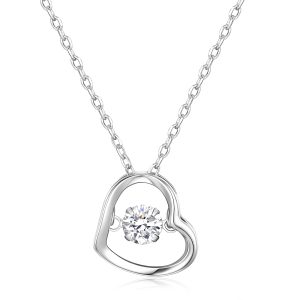 Floating Heart with Dancing CZ Pendant with Chain