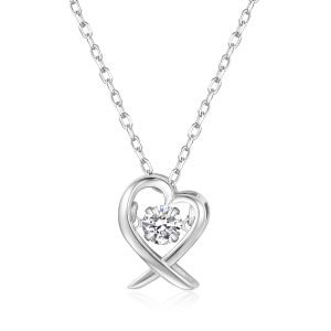 Fancy Heart-Ribbon with Dancing CZ Penant with Chain