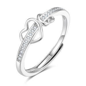 Double Heart CZ Adjustable Ring