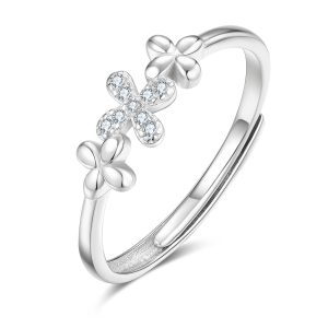 Triple Butterfly CZ Adjustable Ring